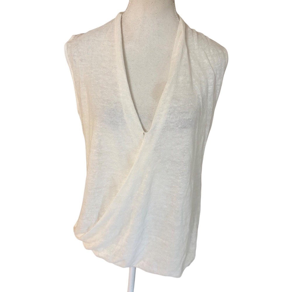 ALICE + OLIVIA White Linen Knit Sleeveless Wrap Top Size‎ Small